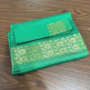 NEW Indian Womens Brocade ART/Artificial Silk Sari SAREE Bottle Green w/Blouse